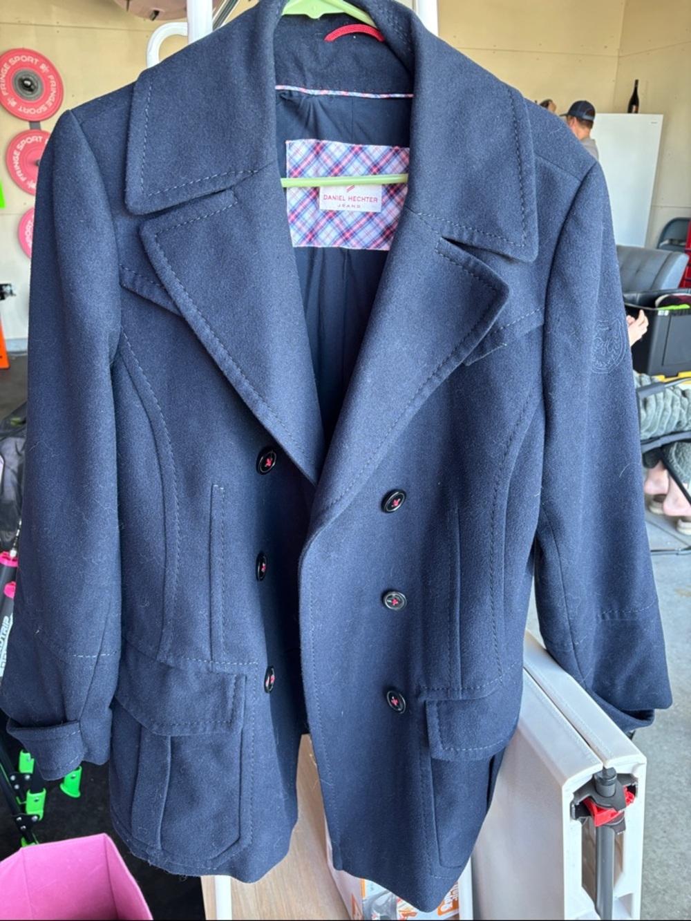 Daniel Hechter Navy Double-Breasted Wool Blazer Coat